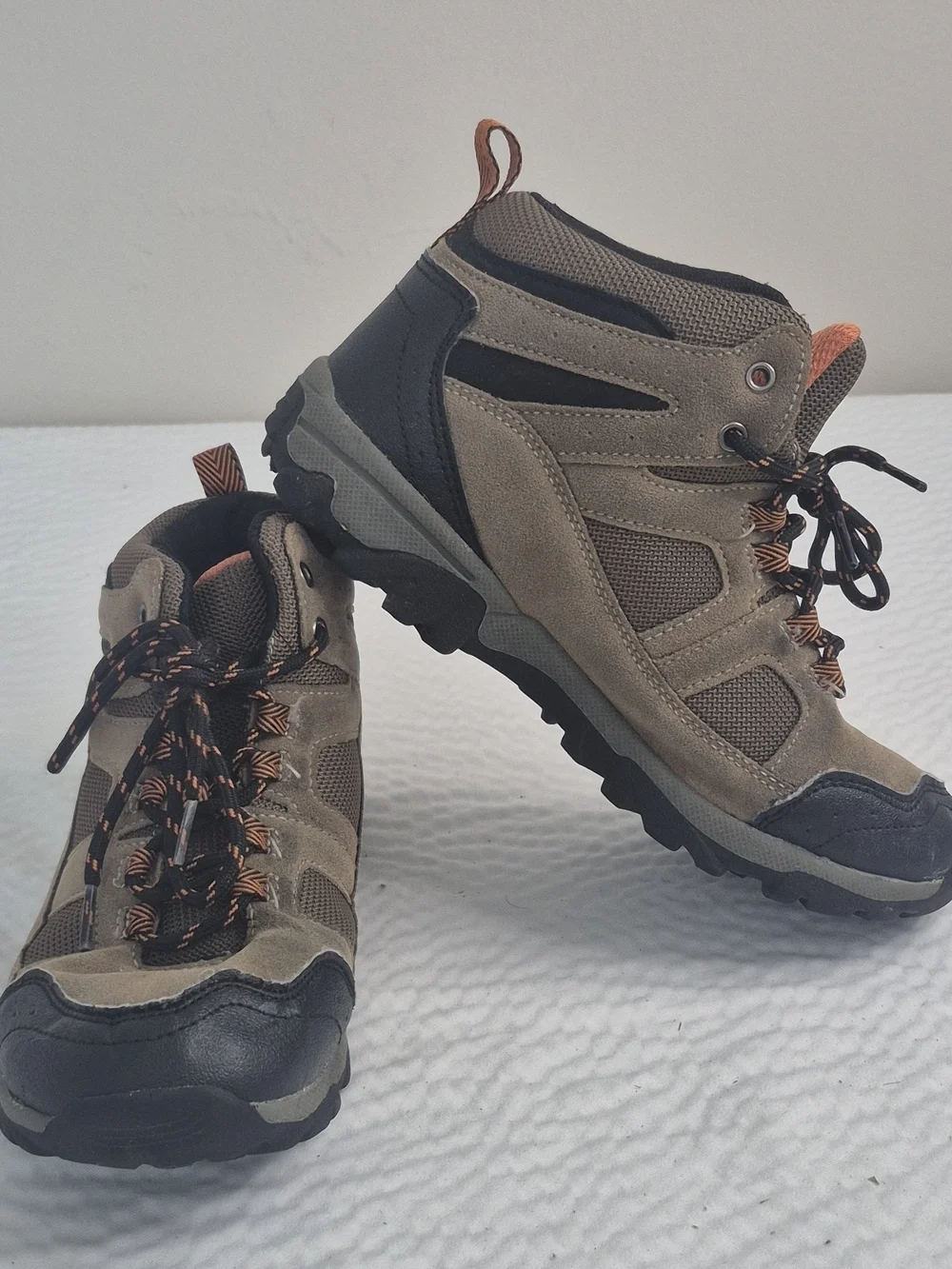 Ozark Trail Boys Hiking Boots Brown/Black/Orange Lace Up US 4 EU 36